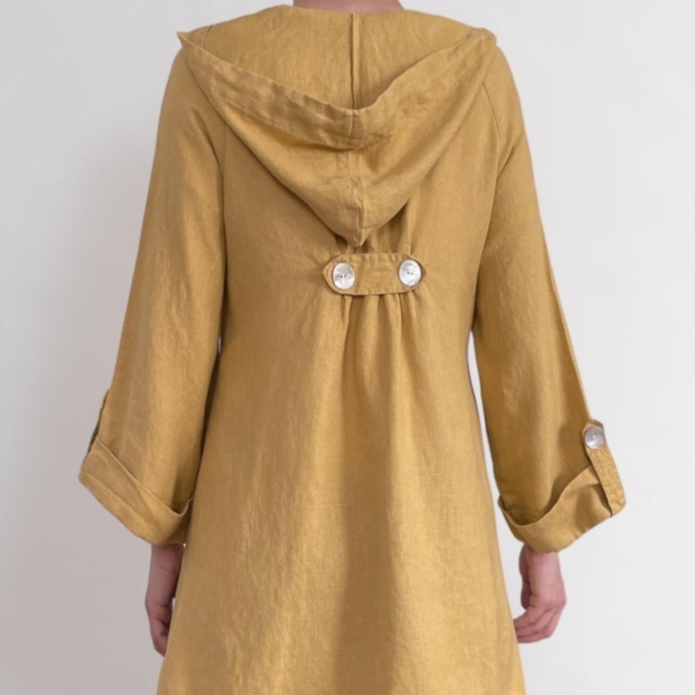 JNY Jones New York M Medium women's yellow over coat jacket blazer 55% LINEN - Picture 2 of 15